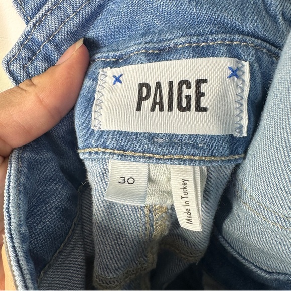 PAIGE Medium Wash Raw Hem Overalls sz 30 - Picture 6 of 8